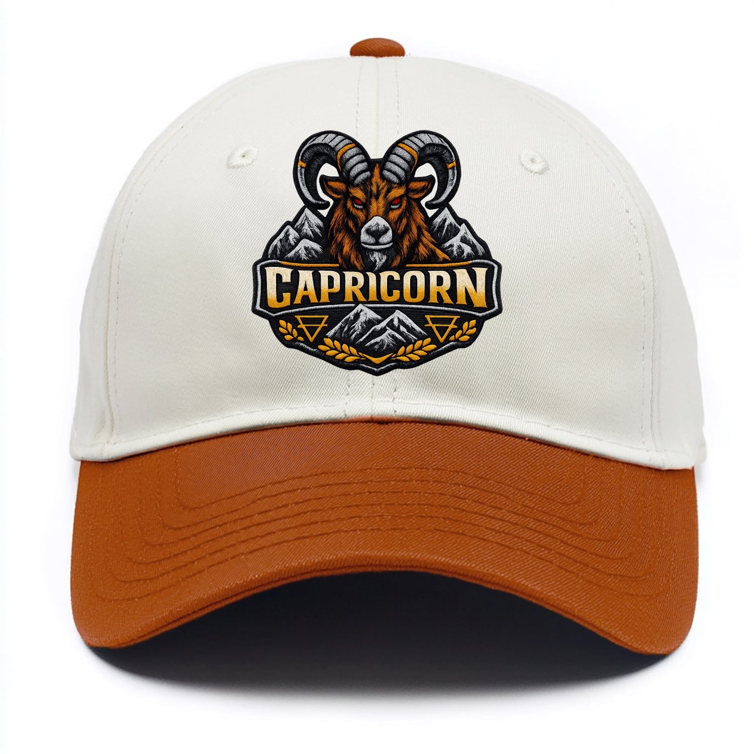 CAPRICORN GOAT - mountain goat in brown and gray , earth sign - Two Tone Cap - Orange