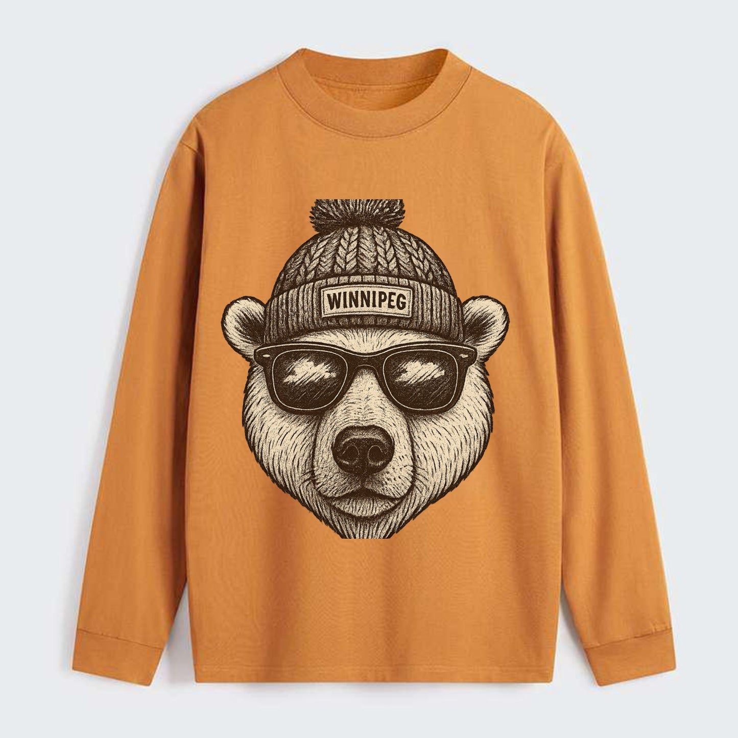 Winnipeg Polar Bear wearing Winnipeg beanie with pom pom and wayfarer - Classic Long Sleeve Shirt - Orange