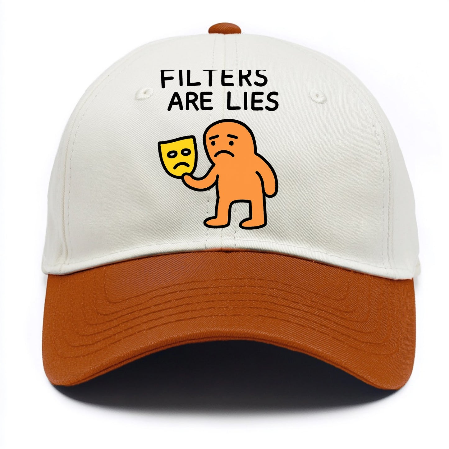 FILTERS ARE LIES | Mask arguing with face - Two Tone Cap - Orange