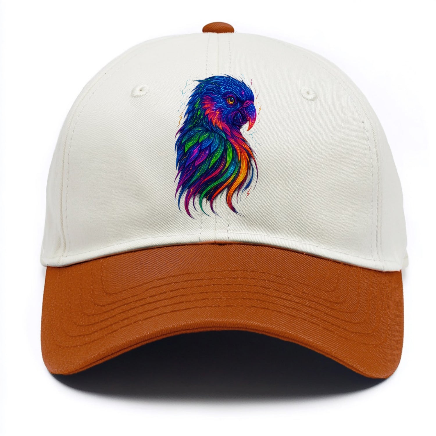 Vibrant parrot with feathers flowing into tropical rainbow streams, every color of - Two Tone Cap - Orange