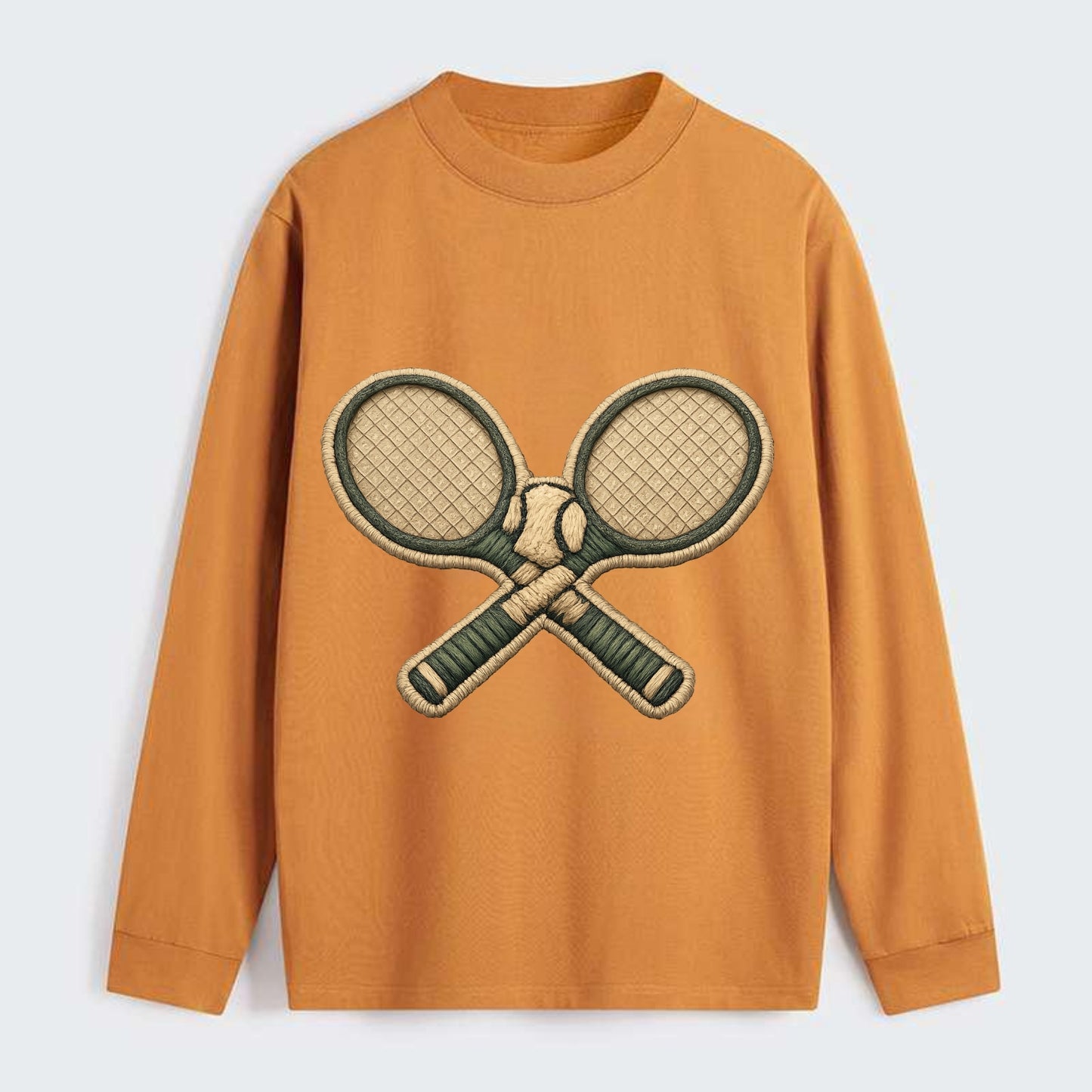 Embroidered patch design - TENNIS RACKET CROSSED - tennis rackets with - Classic Long Sleeve Shirt - Orange