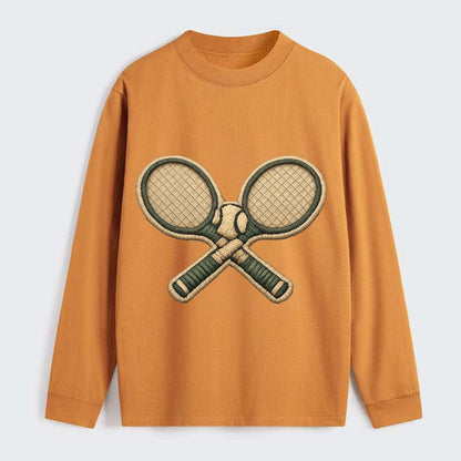 Embroidered patch design - TENNIS RACKET CROSSED - tennis rackets with - Classic Long Sleeve Shirt - Orange