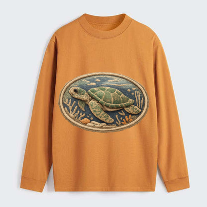SEA TURTLE - swimming turtle in green and blue , ocean life - Classic Long Sleeve Shirt - Orange