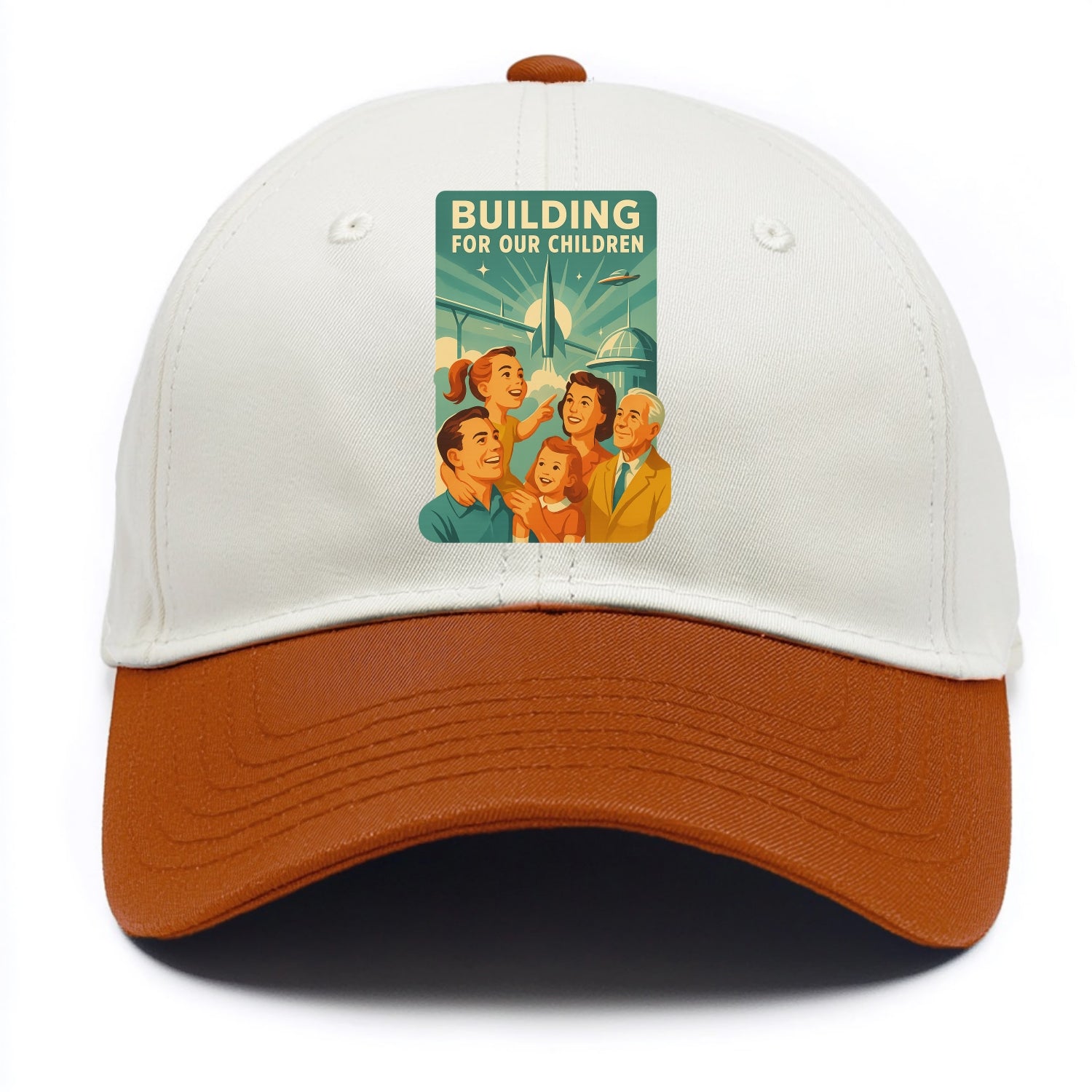 Multiple generations celebrating progress together - "Building for Our Children" - - Two Tone Cap - Orange