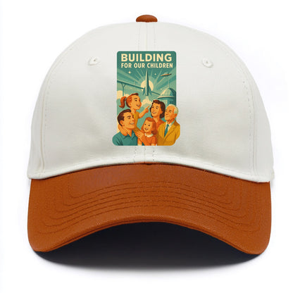 Multiple generations celebrating progress together - "Building for Our Children" - - Two Tone Cap - Orange