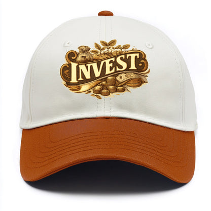 Bold typography design - "INVEST" - growing money, smart decisions - Two Tone Cap - Orange
