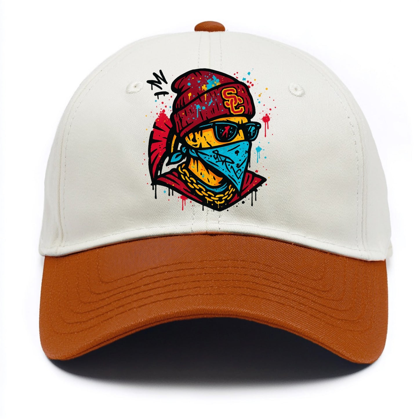 Los Angeles Trojan wearing USC beanie with SC patch - Two Tone Cap - Orange