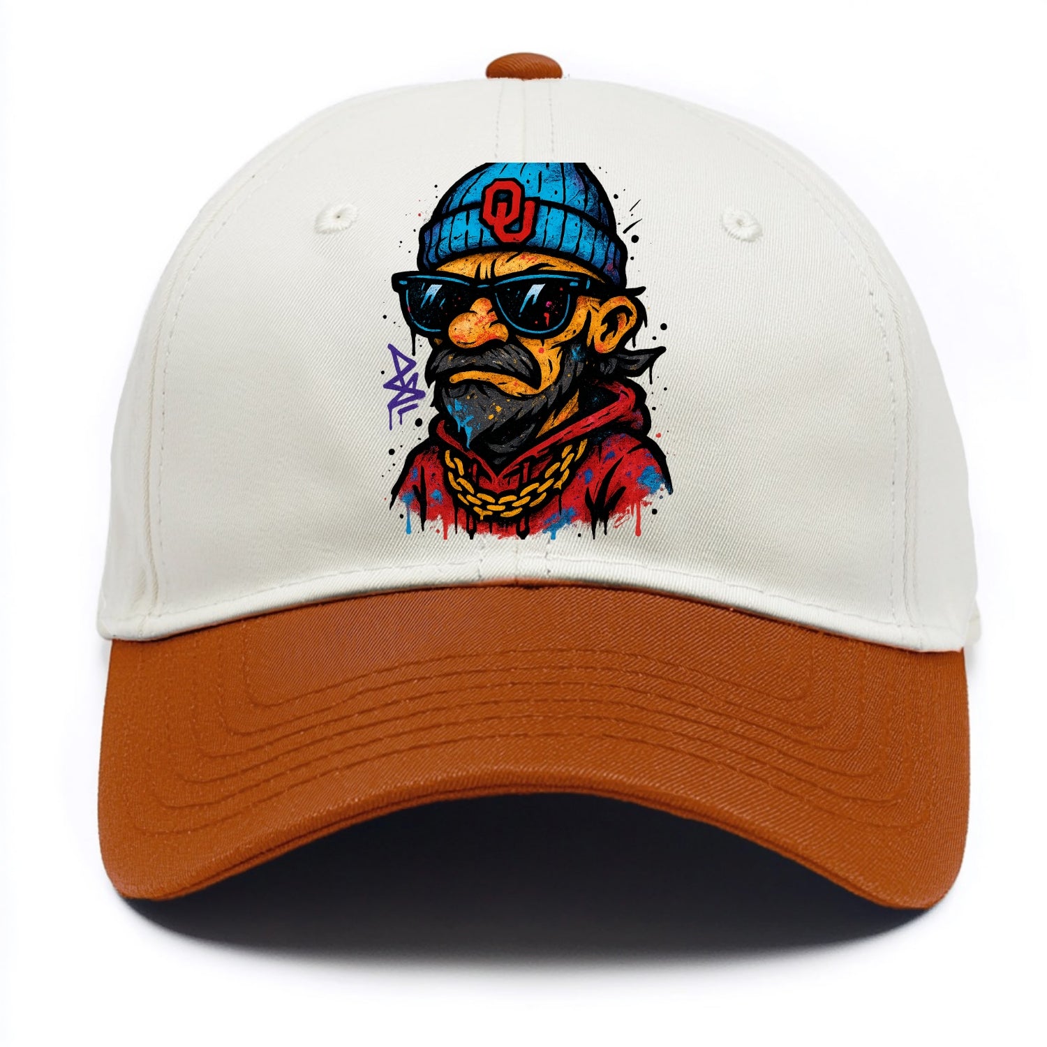 Norman Sooner wearing Oklahoma beanie with OU patch - Two Tone Cap - Orange