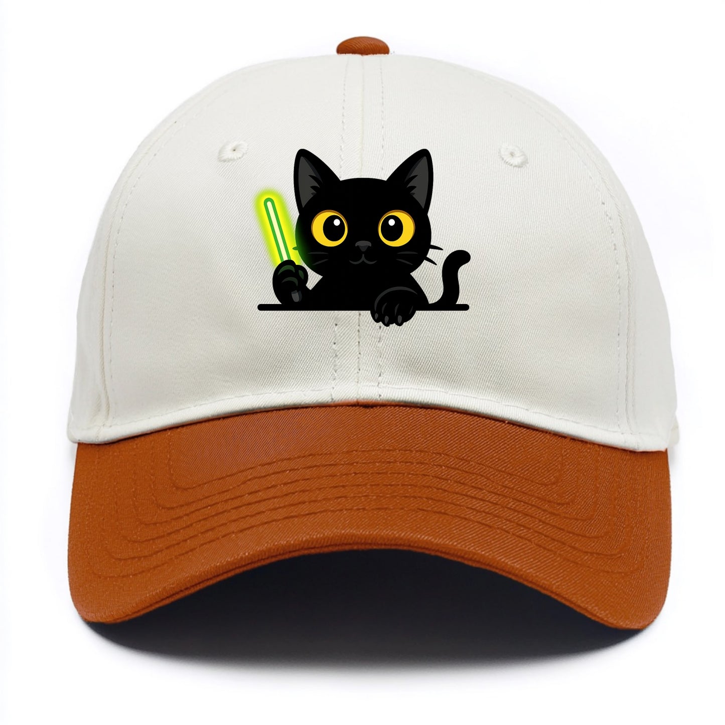 Midnight the black cat fist bumping the viewer with right paw extended. - Two Tone Cap - Orange