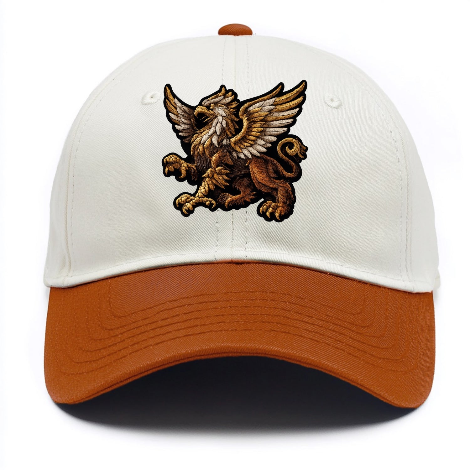 GRIFFIN BEAST - lion eagle hybrid in gold and brown , heraldic - Two Tone Cap - Orange