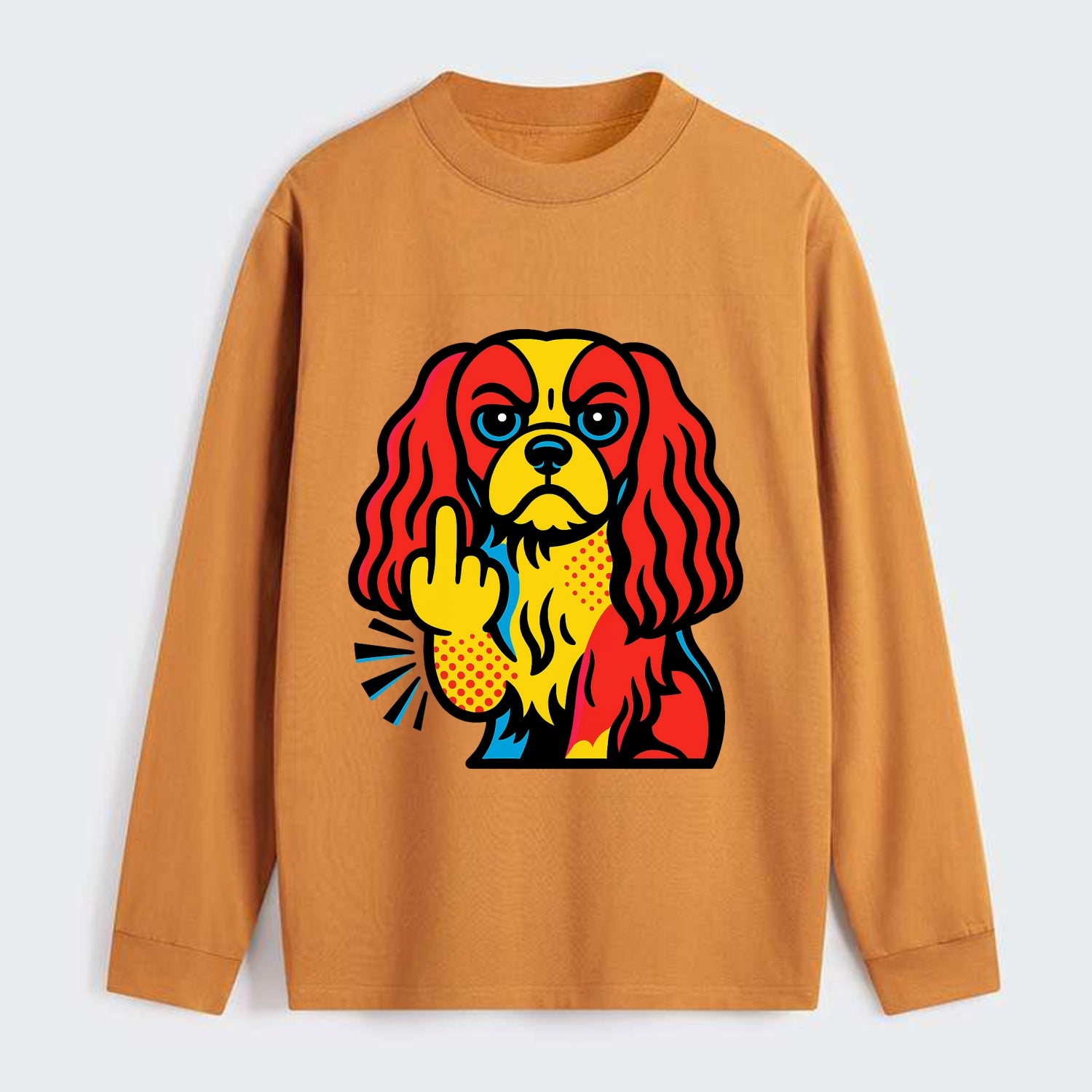 Cavalier King Charles Spaniel with long ears, regal paw giving finger - Classic Long Sleeve Shirt - Orange