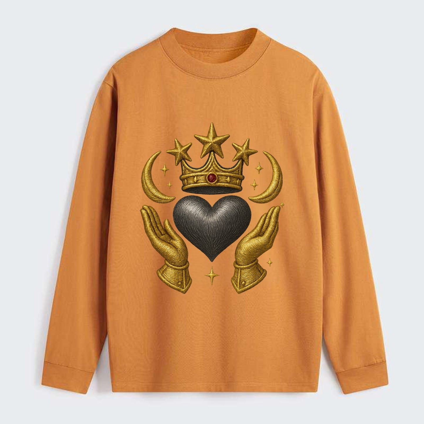 Sun goddess crown radiating golden rays over a midnight heart with - Classic Long Sleeve Shirt - Orange