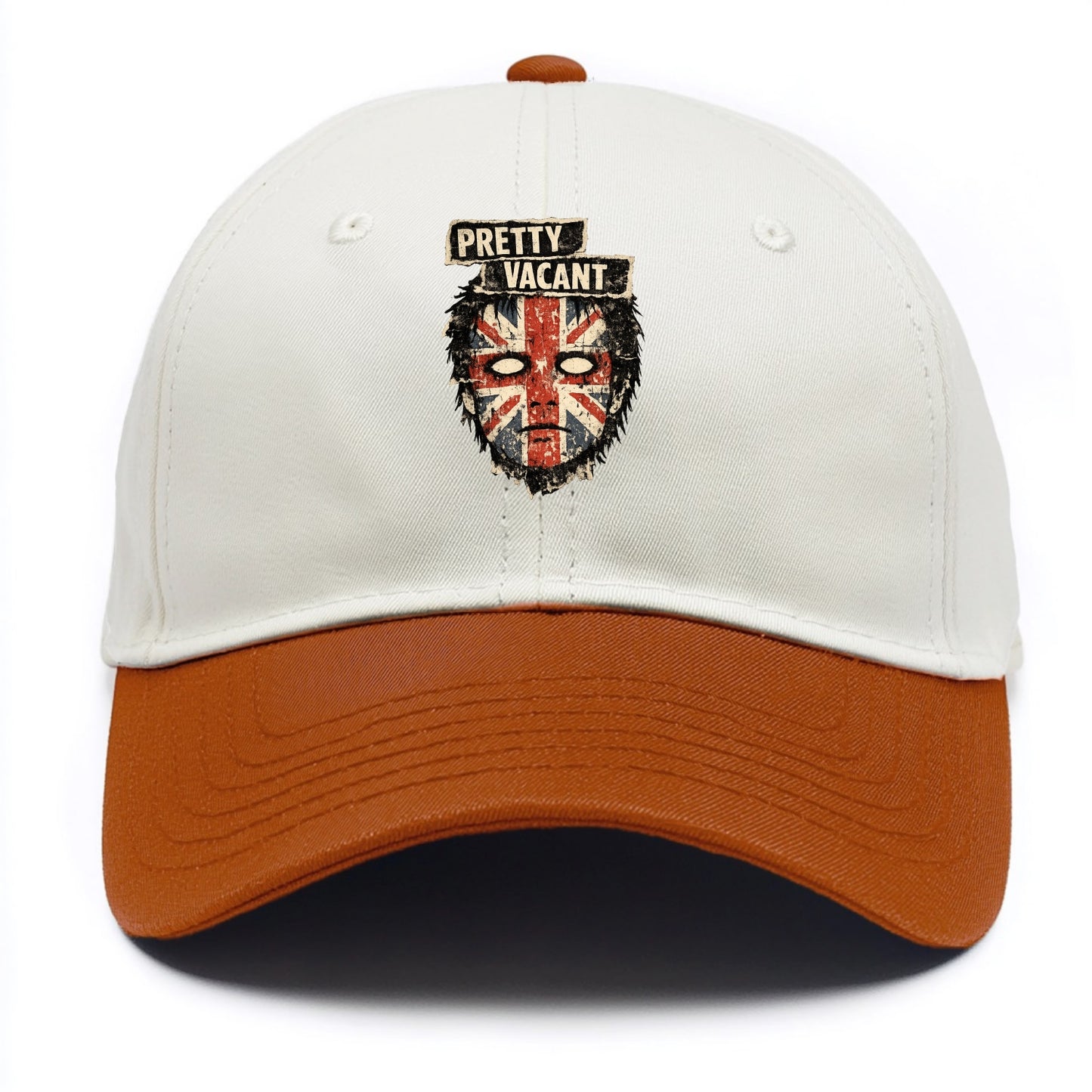 PRETTY VACANT | Blank stare Union Jack face | Empty expression | Punk nihilism | - Two Tone Cap - Orange