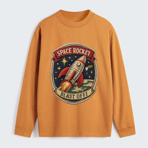 RETRO ROCKET - 1950s space rocket in silver and red , atomic age - Classic Long Sleeve Shirt