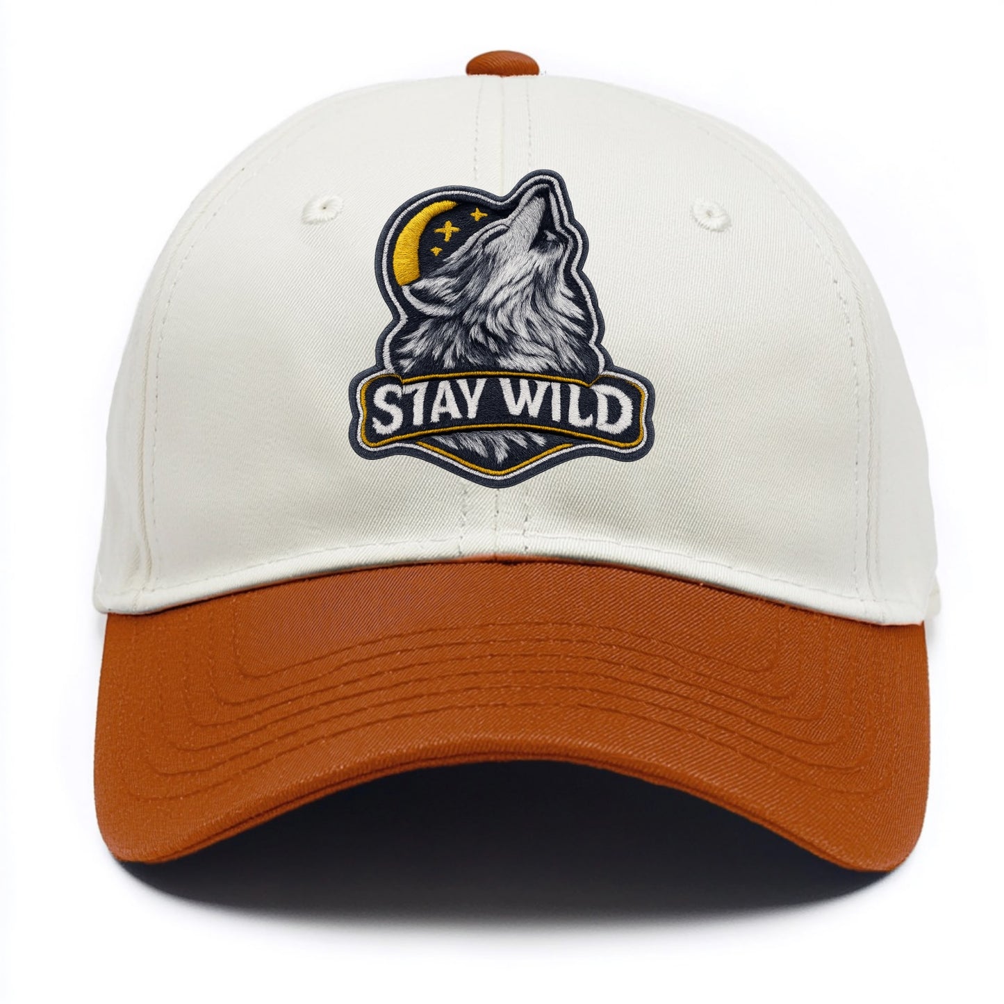 STAY WILD - wolf with text in gray , free spirit - Two Tone Cap - Orange