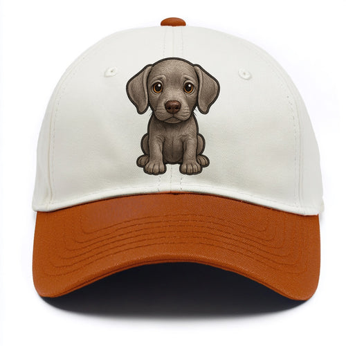 Baby Weimaraner Puppy - silver-gray coat, amber eyes, sleek body, front-facing, - Two Tone Cap