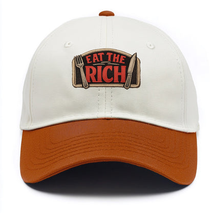 EAT THE RICH - fork and knife with text in red and silver , class war - Two Tone Cap - Orange
