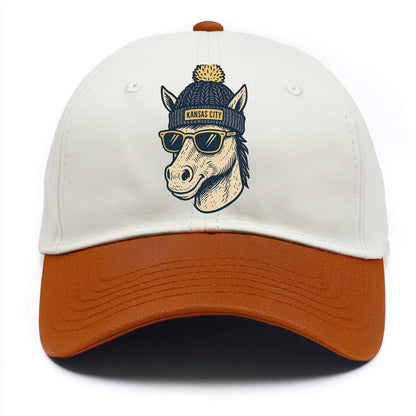 Missouri Mule wearing Kansas City beanie with pom pom and wayfarer sunglasses - Two Tone Cap - Orange