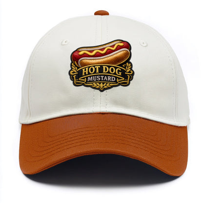 HOT DOG MUSTARD - classic hot dog in tan yellow red , ballpark food - Two Tone Cap - Orange
