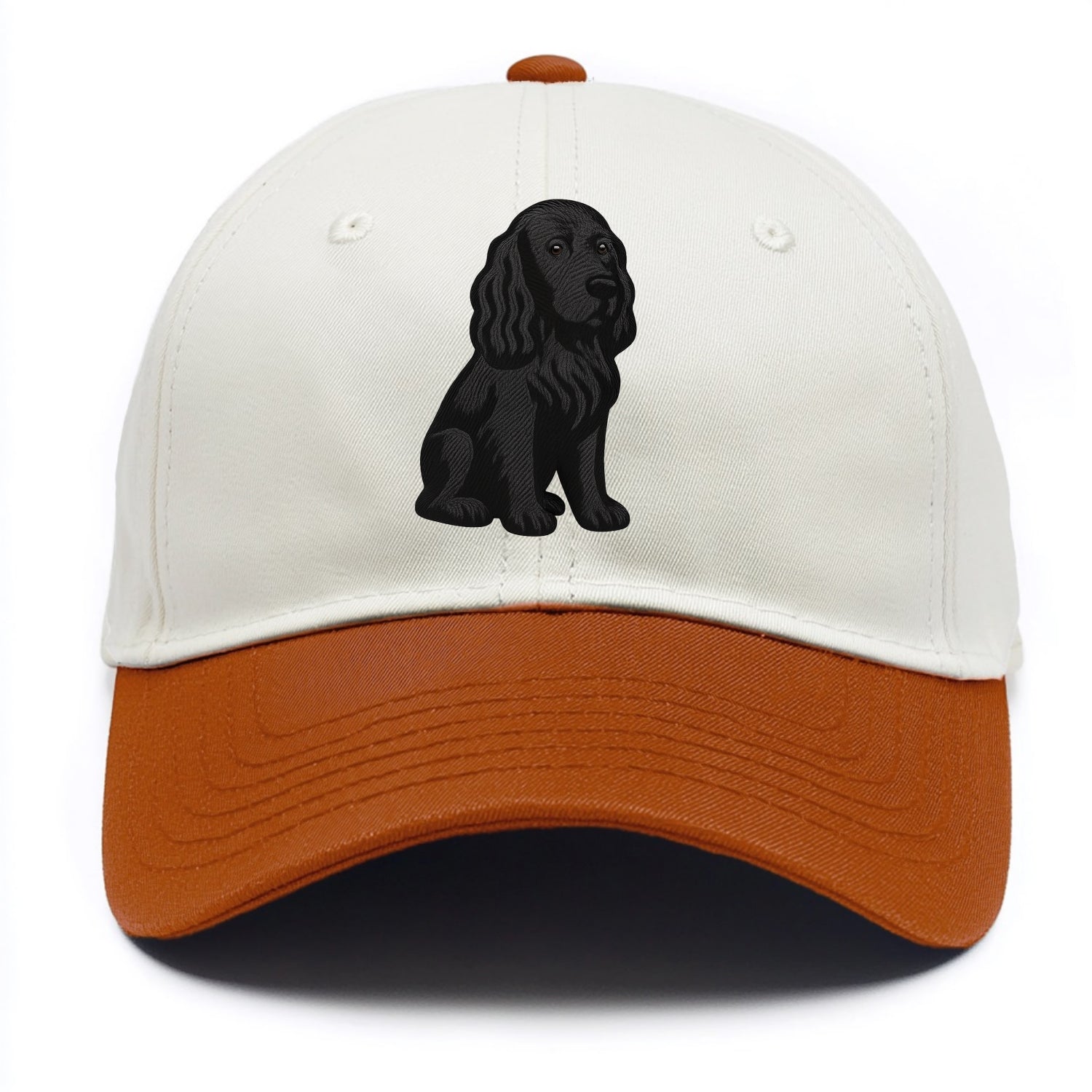 Field Spaniel - Black silky coat embroidered pose - Two Tone Cap - Orange