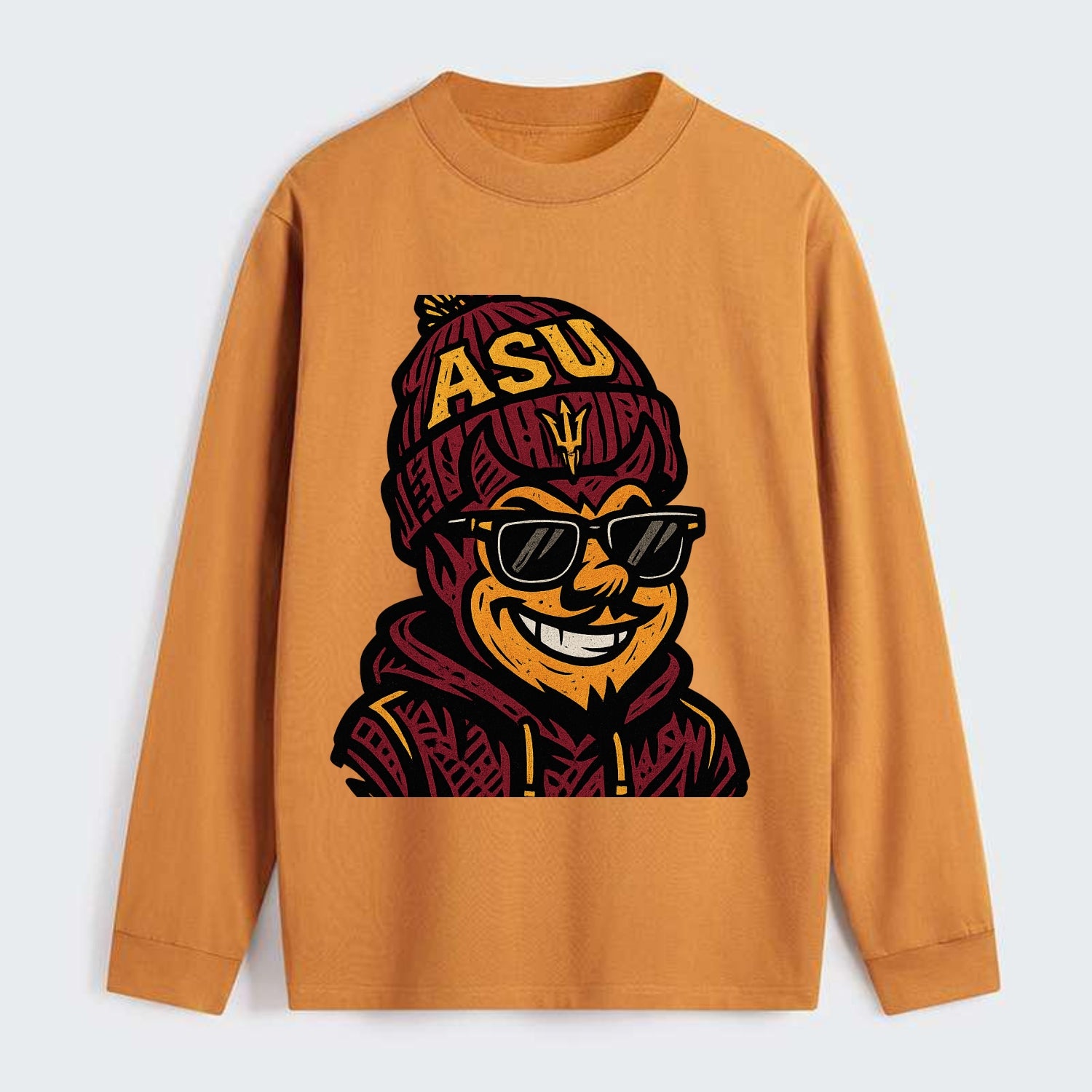 Tempe Sparky wearing Arizona State beanie with fork patch - Classic Long Sleeve Shirt - Orange