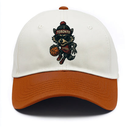 Toronto Raccoon wearing Raptors beanie with CN Tower patch and wayfarer sunglasses - Two Tone Cap - Orange
