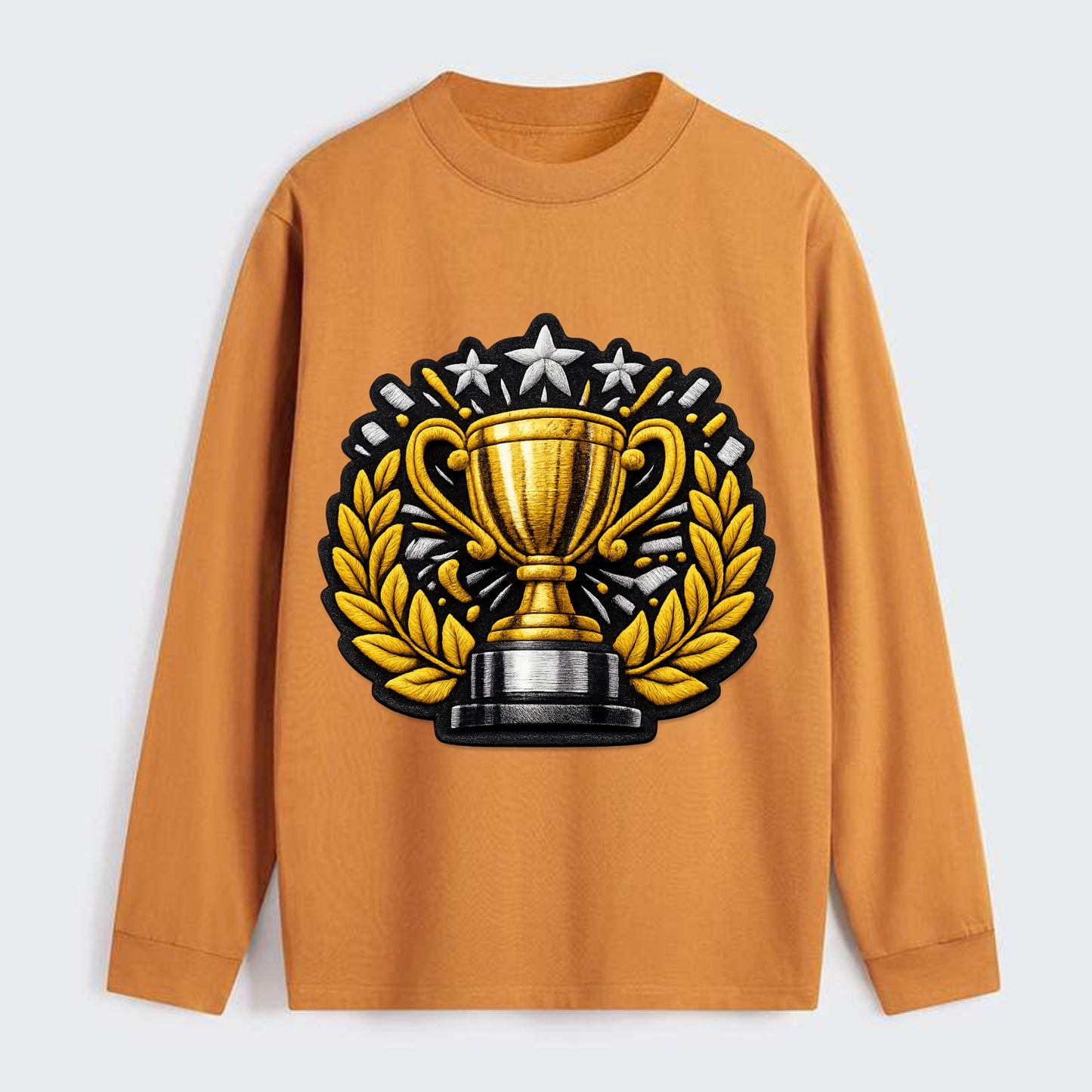 Embroidered patch design - CHAMPIONSHIP TROPHY - golden trophy cup with - Classic Long Sleeve Shirt - Orange