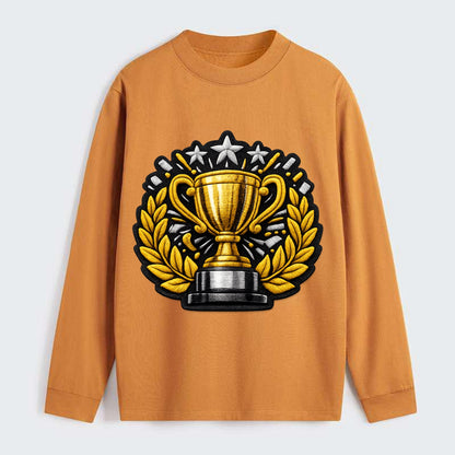 Embroidered patch design - CHAMPIONSHIP TROPHY - golden trophy cup with - Classic Long Sleeve Shirt - Orange