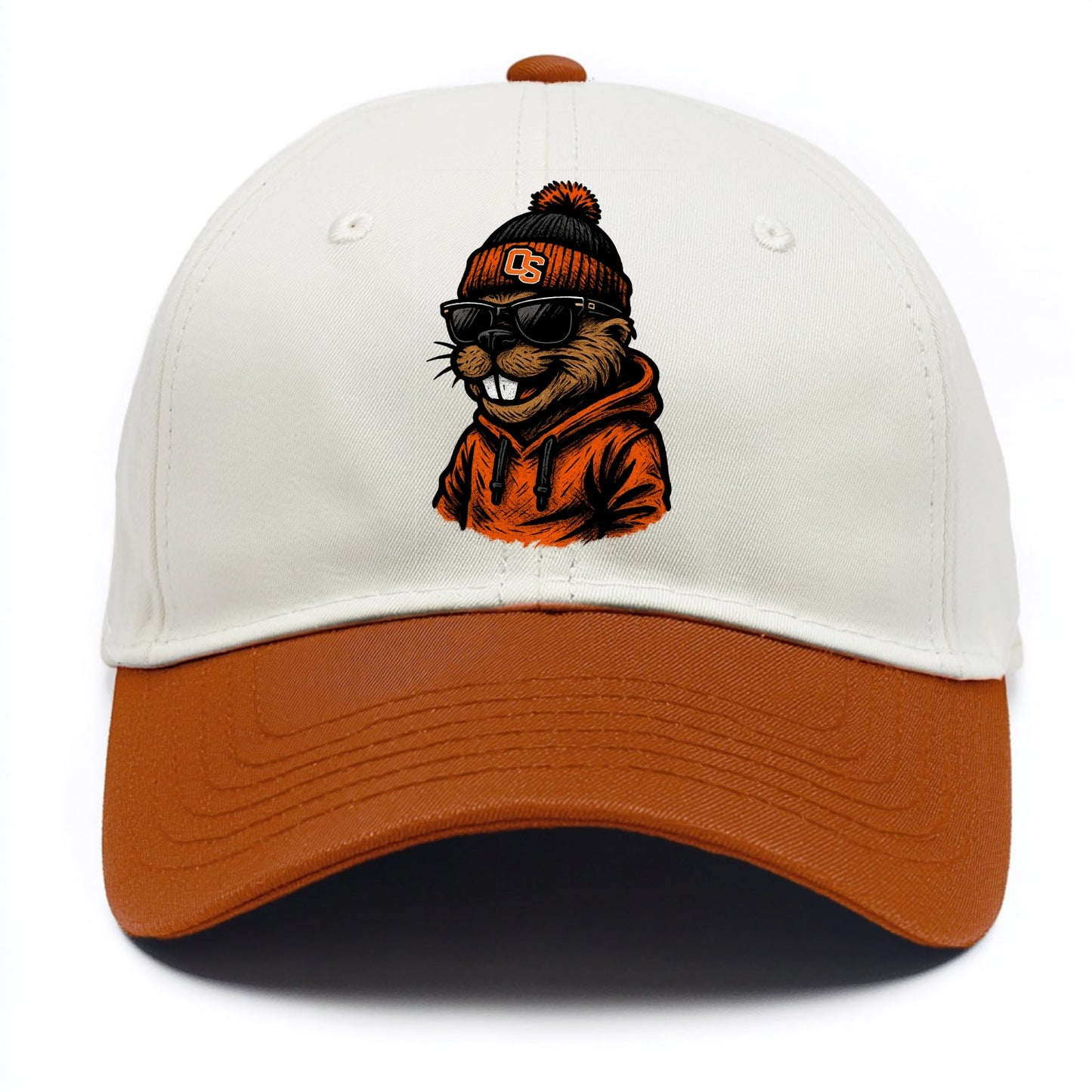 Corvallis Beaver wearing Oregon State beanie with OS patch - Two Tone Cap - Orange