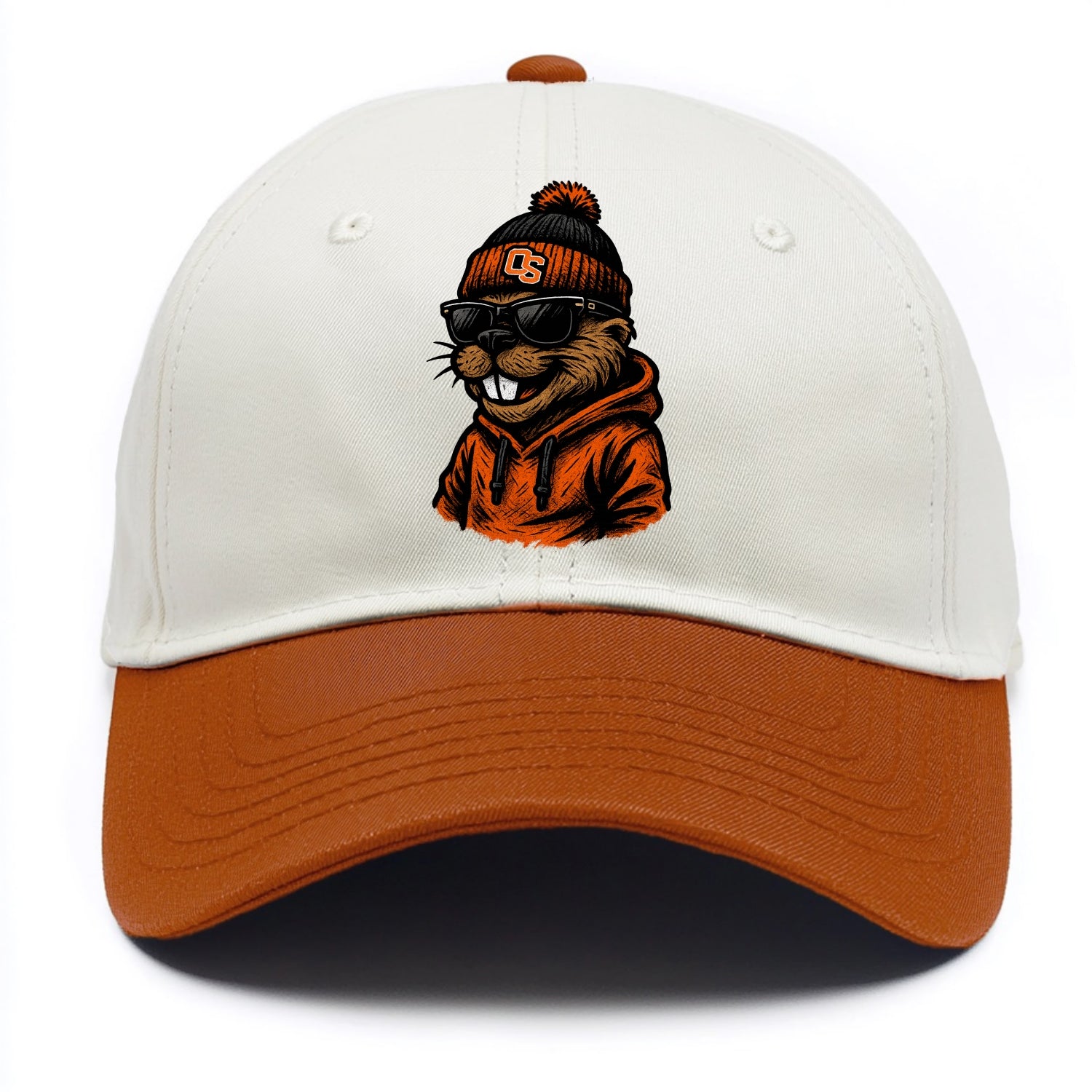 Corvallis Beaver wearing Oregon State beanie with OS patch - Two Tone Cap - Orange