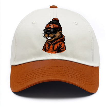 Corvallis Beaver wearing Oregon State beanie with OS patch - Two Tone Cap - Orange