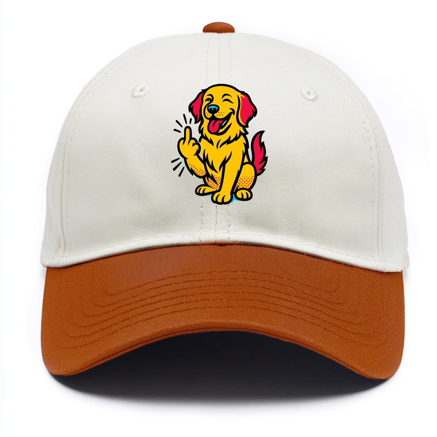 Golden Retriever with happy smile and golden coat, fluffy paw raised - Two Tone Cap - Orange