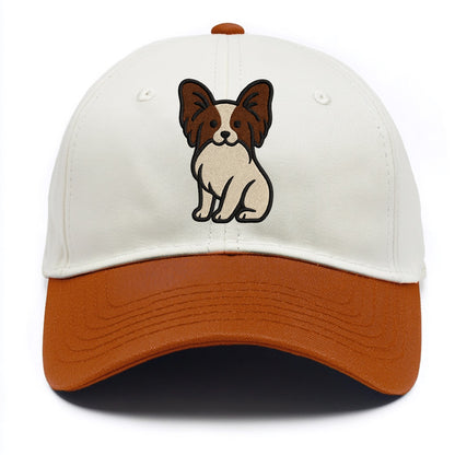 Papillon - White with brown ears sitting Two Tone Cap - Orange