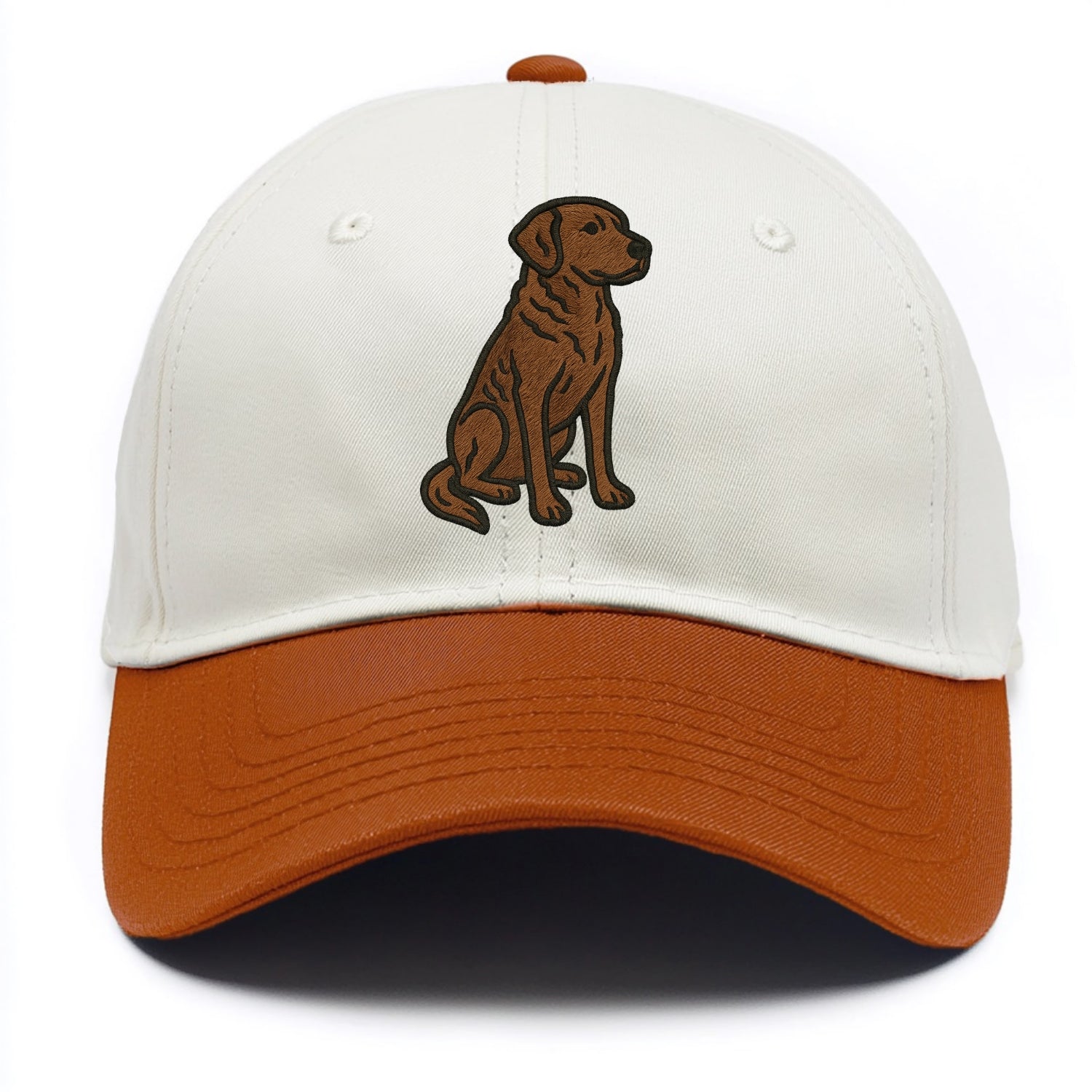 Chesapeake Bay Retriever - Brown wavy coat embroidered sitting pose - Two Tone Cap - Orange