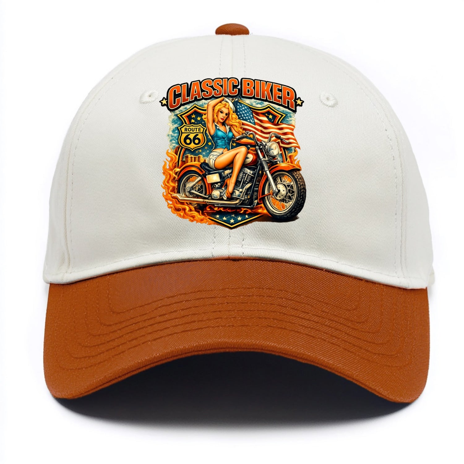 Classic Pinup Biker - Two Tone Cap - Orange