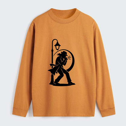 Blues harmonica player under streetlight - Classic Long Sleeve Shirt - Orange