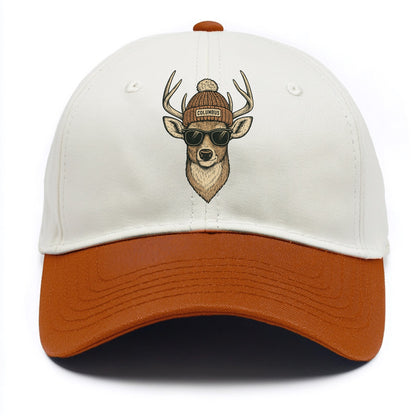 Ohio White-tailed Deer wearing Columbus beanie with pom pom and wayfarer sunglasses - Two Tone Cap - Orange