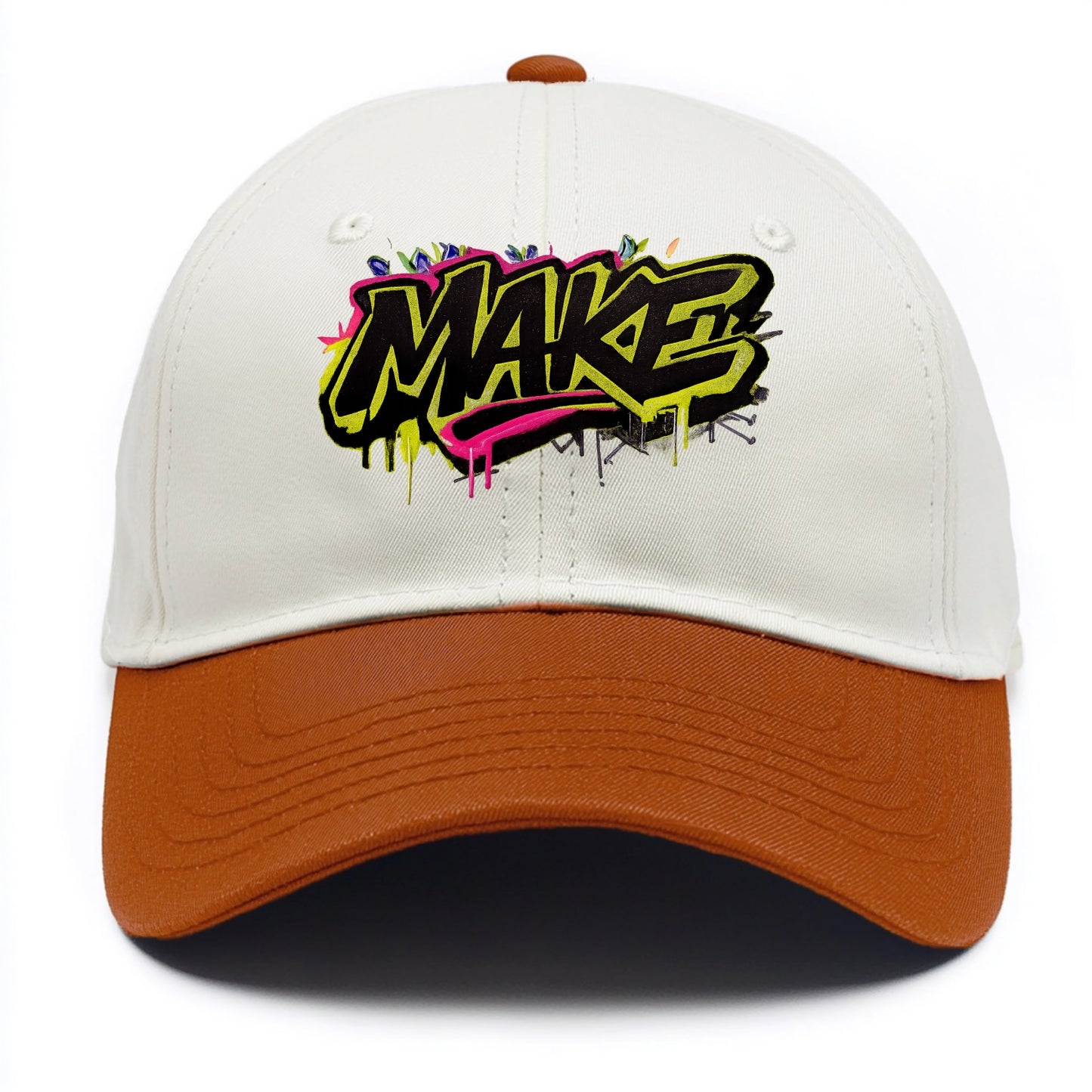 Bold typography design - "MAKE" - creating, producing, doing - Two Tone Cap - Orange