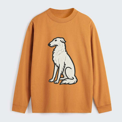 Borzoi - White embroidered sitting pose - Classic Long Sleeve Shirt - Orange
