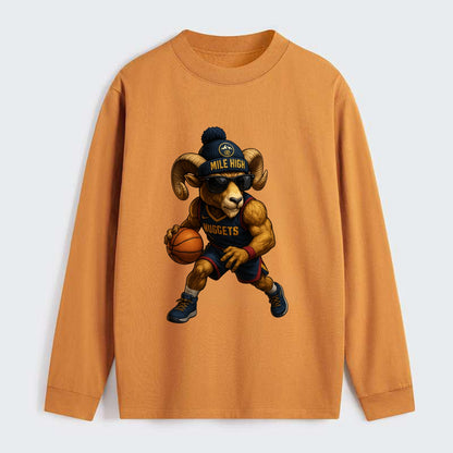 Mile High Bighorn wearing Nuggets beanie with mountain patch and - Classic Long Sleeve Shirt - Orange