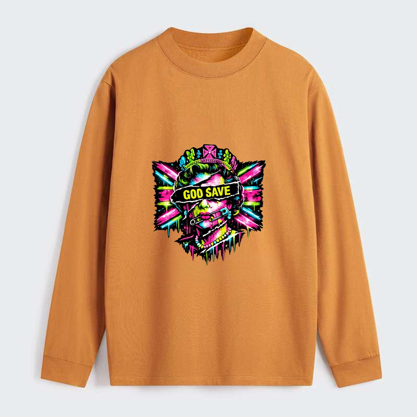 GOD SAVE | Torn royal portrait style | Blackout bar across eyes | - Classic Long Sleeve Shirt - Orange