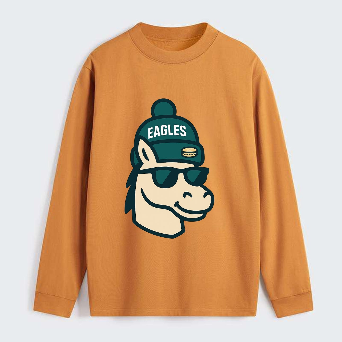 Philadelphia Horse wearing Eagles beanie with cheesesteak patch and - Classic Long Sleeve Shirt - Orange