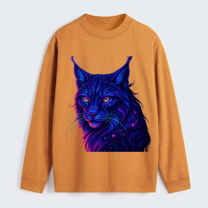 Stealthy lynx with ear tufts forming constellation patterns, nebula - Classic Long Sleeve Shirt - Orange