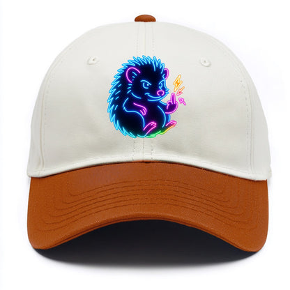 tiny hedgehog curled up slightly, one little paw raised flipping the bird - Two Tone Cap - Orange