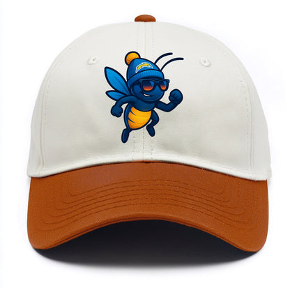 LA Lightning Bug wearing Chargers powder blue and gold beanie with pom pom and - Two Tone Cap - Orange