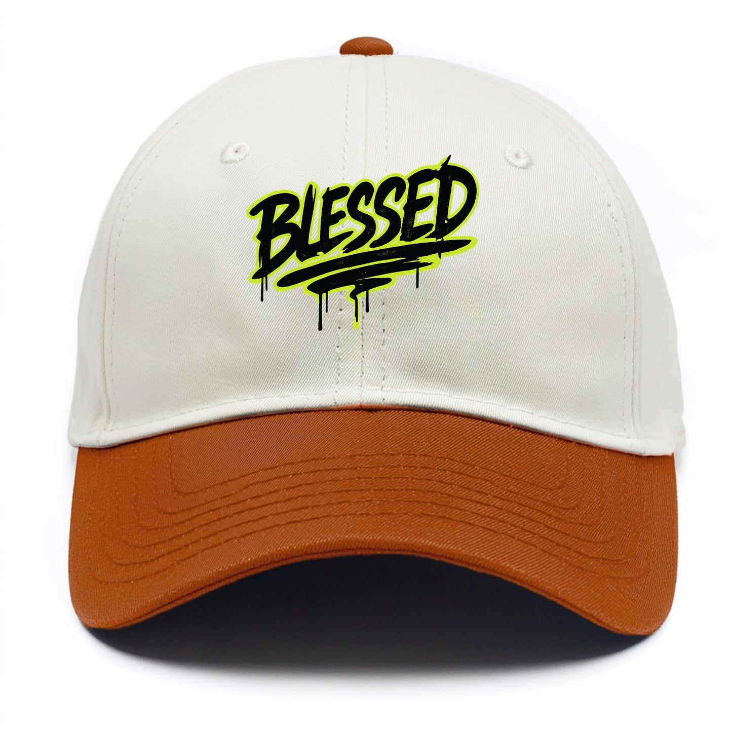 Bold typography design - "BLESSED" - recognizing good fortune, abundance - Two Tone Cap - Orange