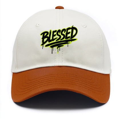 Bold typography design - "BLESSED" - recognizing good fortune, abundance - Two Tone Cap - Orange