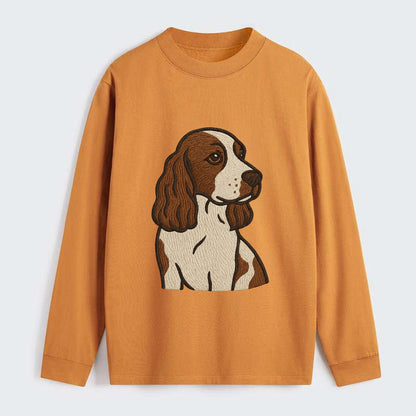 English Cocker Spaniel - Liver and white embroidered design - Classic Long Sleeve Shirt - Orange