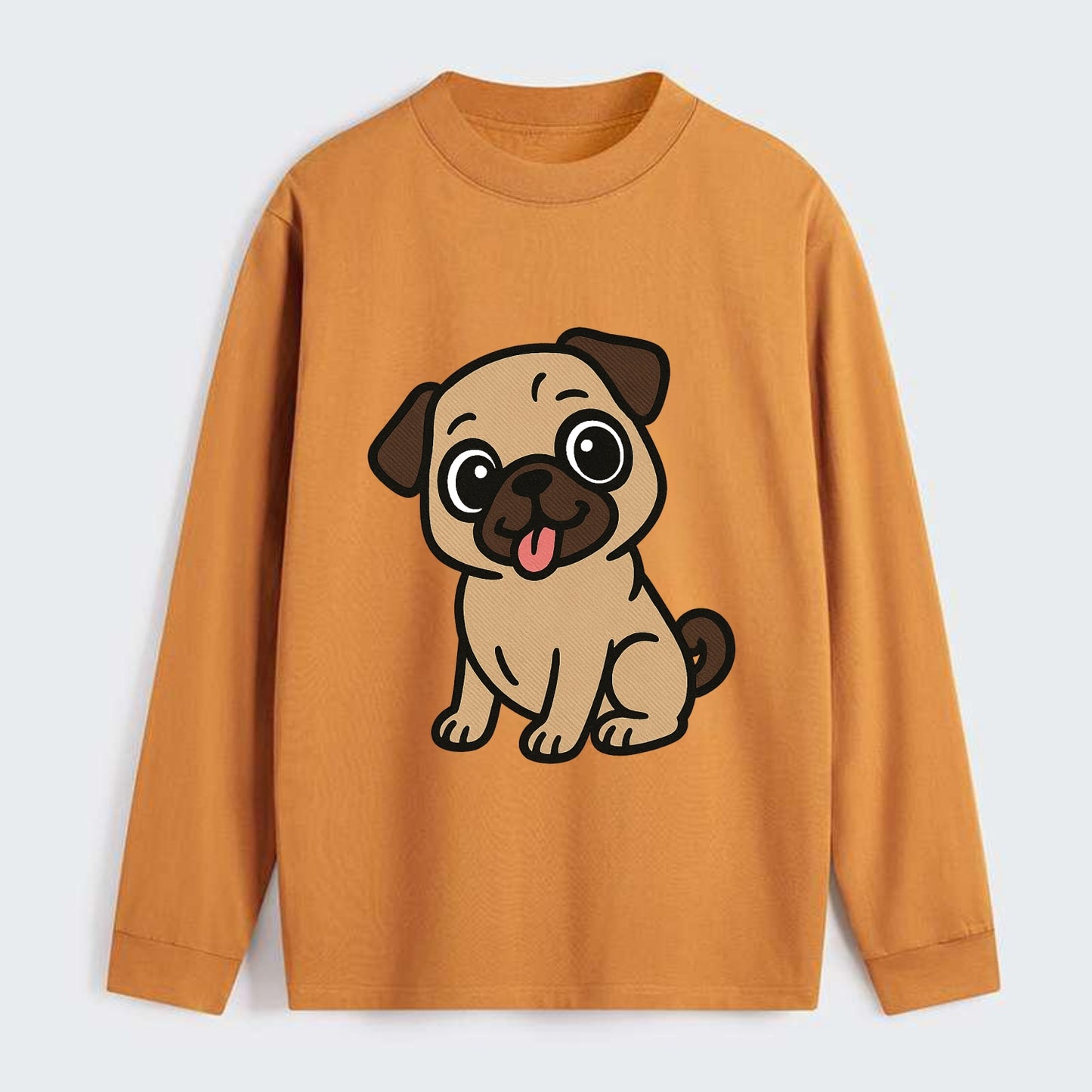 Pug - Tilted head with tongue out - Classic Long Sleeve Shirt - Orange