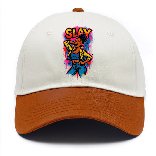 Empowered figure striking confident pose - "slay" culture, fierce and fabulous energy - Two Tone Cap - Orange